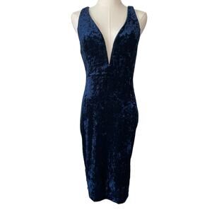 Windsor Y2K Plunge Mini Dress Velvet Fairy Dark Blue Whimsigoth Size Large